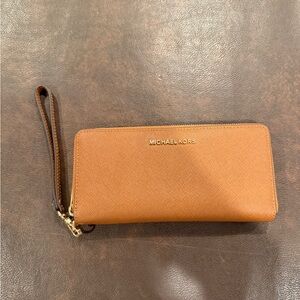 Michael Kors Gold Logo Tan Clutch
